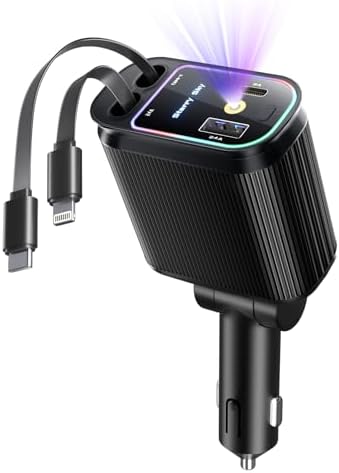 Celestial Power: 4-in-1 Starlight Retractable Car Charger with Fast Dual USB Ports – Compatible with i Phone 15/14/13 – Innovative Tangle-Free Charging Solution for Enhanced Portability and Style