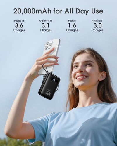 Ultimate 20,000 m Ah Energy QC Power Bank: 35 W PD 3.0 & QC 4.0 Ultra-Fast Charging Portable Charger with Dual Built-In Lightning & USB-C Cables for i Phone 16/15/14, Galaxy S24, i Pad, Air Pods – All-Day Power & 4-Device Charging with Smart LED Display for Travel & Emergencies