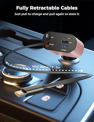 Introducing the SUPERONE 4-in-1 Retractable Fast Car Charger: Ultimate On-the-Go Charging Solution for i Phone, Galaxy & Pixel Devices – Featuring 2.6 ft Tangle-Free Cord, Enhanced USB C & Apple Compatibility, and Sleek Design for Effortless Portability. Experience lightning-fast charging to keep your devices powered during road trips or daily commutes, ensuring you’re always connected. This innovative retractable charger is engineered for maximum efficiency, accommodating a wide range of smartphones including i Phone 16, 15/15 Pro Max, 14, 13, 12, 11 and popular Galaxy and Pixel models. With its compact construction and high-quality materials, this charger not only enhances your charging experience but also withstands everyday wear and tear. Elevate your mobile charging with the SUPERONE car charger – where convenience meets cutting-edge technology for busy professionals and families on the move.