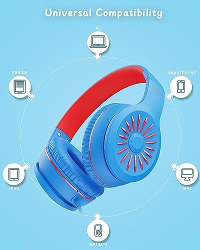 K16 Kids’ Foldable Wired Headphones with Microphone – Lightweight On-Ear Stereo Bass Design in Vibrant Pink and Red for School, Gaming, and Tablet Use – Compatible with Kindle, Chromebook & More – Durable Comfort for All-Day Listening