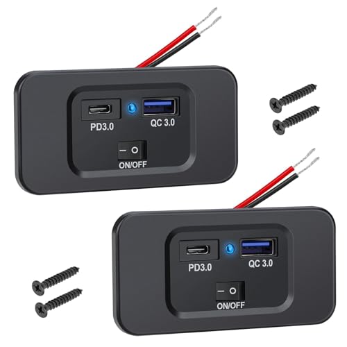 Linkstyle Dual USB RV Outlet – 36 W Quick Charge 3.0 & 30 W Power Delivery 3.0 Ports with LED Indicator & Power Switch for Enhanced Travel Connectivity – Ideal Car Charging Solution for RVs and Boats