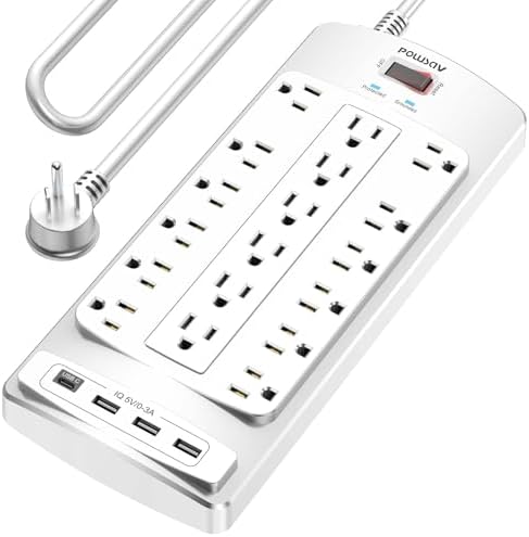 Maximize Your Power Supply with the 18-Outlet Surge Protector Power Strip – 6 Feet Heavy-Duty Extension Cord Featuring 4 Fast USB Ports, 2100 Joules of Surge Protection, and ETL Certification for Ultimate Safety and Compatibility