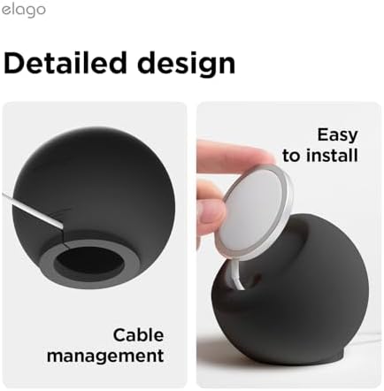 elago MS2 Charging Stand Compatible with MagSafe Charger – Premium Silicone, Compatible with iPhone 16/15/14/13/12 Series, Designed for MagSafe Stand [Black] [Charging Cable Not Included] – Enhanced Compatibility and Speed