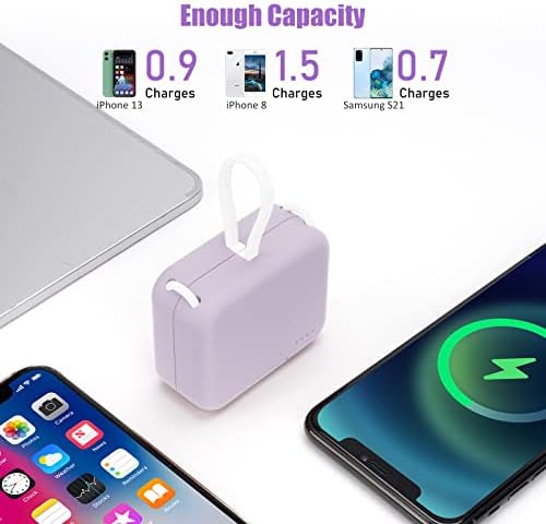 Ultra-Compact 4000 m Ah Power Bank with Built-in Cable – Fast Charging Portable Charger for i Phone, Samsung, Google Devices – Stylish Green Mini External Battery Pack for On-the-Go Connectivity and Convenience