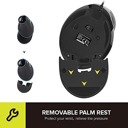 De LUX RGB Wired Ergonomic Vertical Mouse for Large Hands – 4000 DPI Precision Tracking, 6 Customizable Buttons, and Detachable Wrist Rest for Ultimate Comfort and Carpal Tunnel Relief – Perfect for Prolonged Use and Gaming Performance