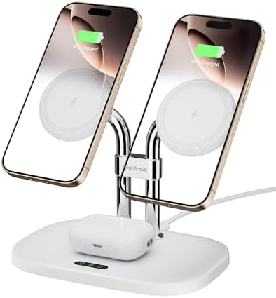 Revolutionary Dual Magnetic Wireless Charger for i Phone 16, 15, 14, 13, 12 & Air Pods Pro 2 – Ultra-Fast Charging Station with Enhanced Compatibility & Sleek Design (White) – Simplify Your Charging Experience with Secure Magnetic Alignment and Cable Clutter Reduction