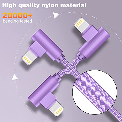Premium 10 FT Nylon Braided i Phone Charger 3-Pack – MFi Certified USB A to Lightning Cables with 90-Degree Connector Design for Effortless Charging Compatibility with i Phone 14/13/12/11/X/Max/8/7/6/6 S/5/5 S/SE/Plus/i Pad – Fast Charging & Durable Performance for Everyday Use