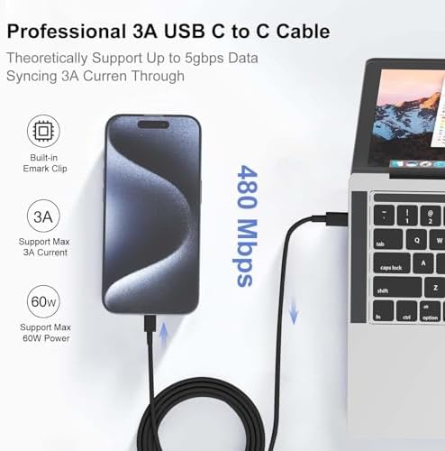 240W USB C Charging Cable for MacBook Pro/Air & for iPhone 16/15 Pro Max, MFi Certified 48V/5A Super Fast Charger Cord 6ft, PD 3.0 Compatible with iPad Pro 12.9/11, Samsung S25/S24(2-Pack) – Enhanced Compatibility and Speed