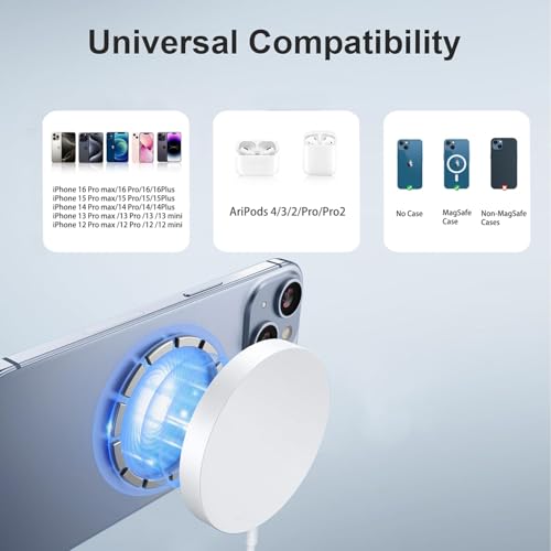 Revolutionary Magnetic Wireless Charger for i Phone 16 Pro Max/16 Pro/15 Pro Max/15 Plus/14/13/12 & Air Pods – Fast Dual Charging Pad with Enhanced Compatibility and Effortless Alignment for Seamless Power Delivery