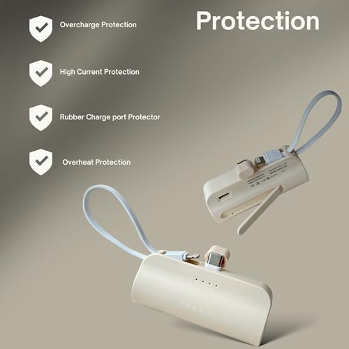 Dune Tan Compact 5000 m Ah Power Bank – Ultra-Fast Charging Solution with Dual Type-C & i Phone Compatibility, Integrated Kickstand for Hands-Free Use, Sleek On-the-Go Essential for Android & i Phone Devices, USA-Engineered for Maximum Performance and Portability