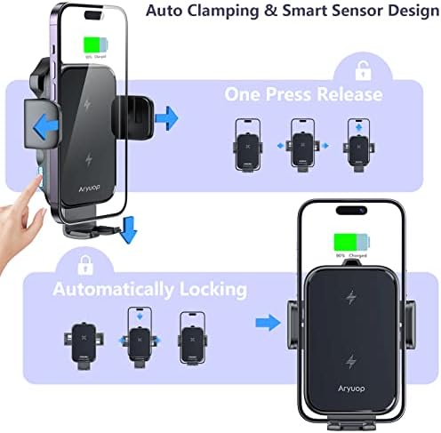 Ultimate Fast Wireless Car Charger Mount – Advanced Auto Alignment Smartphone Holder for i Phone 16/15/14/13/12/Pro Max & Samsung Galaxy – Dual Coil Rapid Charging Solution for Dashboard & Windshield Use – Premium Safety Features for Secure Power on the Road