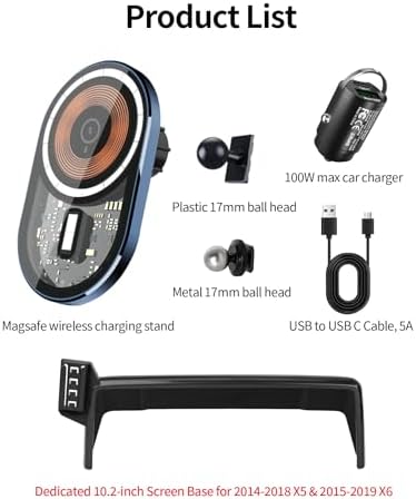 Wireless charging car phone holder For 2019-2023 BMW The X5 / 2020-2023 BMW X6 /2019-2022 BMW X7 Accessories 12.3-inch Screen Fixed Clip,360° Rotation car phone mount Compatible with MagSafe – Enhanced Compatibility and Speed