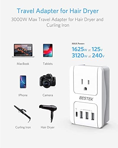 Ultimate 3000 W International Travel Adapter with USB Fast Charging – All-in-One Power Converter for Hair Dryers & Curling Irons – Universal Compatibility for US, UK, AU, EU, and Asia – Essential Travel Accessory in Stylish White Finish