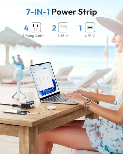 NTONPOWER GAN Ultra 65 W USB Fast Charging Station – Versatile 7-in-1 Travel Power Strip with 3 AC Outlets & 4 USB Ports (2 USB-C) – Compact 4 ft Extension Cord for Seamless Connectivity – Ideal Cruise Essential for Mac Book & i Phone – Rapid Charging & Surge Protection Included