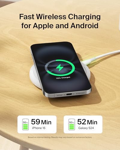 Belkin 15 W Qi Wireless Charging Pad – Fast, Efficient Charging for i Phone 16/15/14/13, Samsung Galaxy S25/S24, and Google Pixel – Eco-Friendly Design with Power Supply & Cable – Safe Charging with Case Compatibility – Perfect for Home or Travel – 2-Year Warranty Included