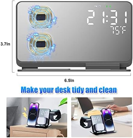 Ultimate 4-in-1 Wireless Charging Station for Apple Devices – 18 W Fast Charge with Integrated Alarm Clock and Temperature Display – Sleek and Efficient Charging Dock for i Phone 12 to 16, Apple Watch, and Air Pods – Stylish, Space-Saving Design for Modern Living