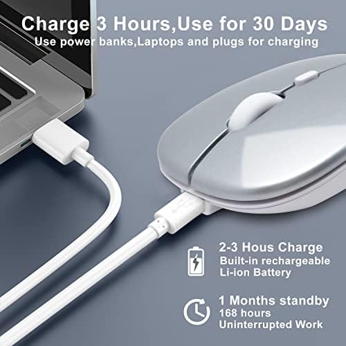 Ultimate Wireless Bluetooth Mouse for i Pad, Mac Book Pro, Air, and PCs – Rechargeable Silent Design for Productivity on the Go – Portable Slim Dual Mode Mouse with LED Indicators and Universal Compatibility