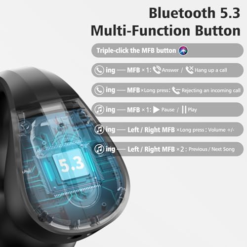Revolutionary Bluetooth 5.3 Wireless Earbuds – Open Ear Clip Design for Ultimate Comfort and Awareness, 30 Hours Playtime with LED Charging Case – Perfect Fitness Headphones for Sports, Gym, Running, and Active Lifestyles in Sleek Black Finish