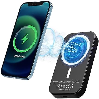 Magnetic 10,000 m Ah Wireless Power Bank for i Phone 15/14/13/12 – Fast Charging Portable Battery Pack with USB-C Cable, Sleek Black Design for Enhanced Compatibility and On-the-Go Convenience