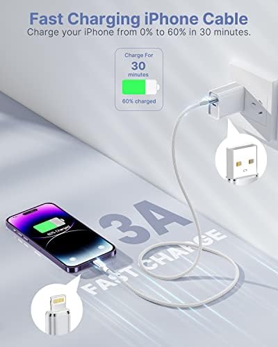 Aioneus 1 ft Apple Certified Lightning Cable – High-Speed USB A to Lightning Charger for i Phone 14/13/12/11 Pro Max/XR/XS/8/7 Plus/6/SE – Durable Nylon Braided Design for Tangle-Free Portability and Enhanced Charging Efficiency