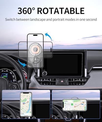 Wireless Charging car Phone Holder for Toyota RAV4/Hybrid 2019-2025 Accessories 7/8 inch Screen Fixed Clip,360° Rotation car Phone Mount Compatible with MagSafe – Enhanced Compatibility and Speed