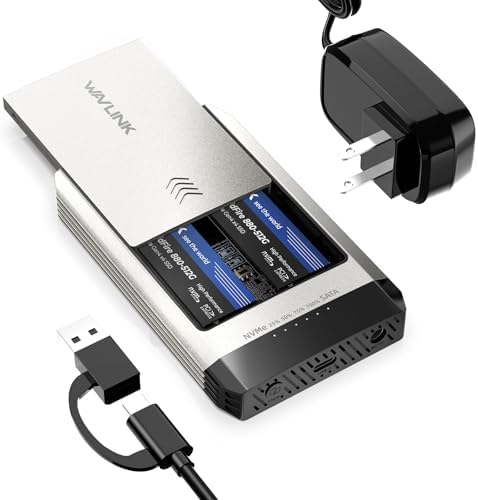 WAVLINK 20 Gbps Dual-Bay M.2 SSD Cloner – Tool-Free NVMe Duplicator for PCIe 2230/2242/2260/2280, Effortless Offline Cloning for Up to 8 TB SSDs, Compatible with AHCI, Streamline Your Data Management with Superior Speed and Efficiency