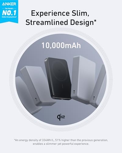 Anker Mag Go 10,000 m Ah Ultra-Slim Magnetic Power Bank – Qi2 Certified 15 W Fast Charger for i Phone 16/15/14/13/12 Series, Ergonomic Design for Effortless Portability and Seamless Charging Experience – Ideal for On-the-Go Lifestyle