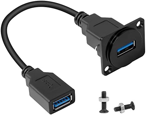 Premium QIANRENON USB 3.0 Panel Mount Adapter – High-Speed 5 Gbps Female to Female Connector for D-Panel/XLR-Panel – 25 cm Short Cable for Streamlined Installations – Durable, Versatile Data Transfer Solution for Professionals and Hobbyists