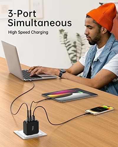 SELORE 67 W Ga N USB C Charger Block – Foldable 3-Port Fast Charging Adapter with USB-C Cable for Mac Book Pro, i Pad Pro, Galaxy S23/S22, i Phone 15/14 – Ultimate Efficiency for On-the-Go Power Needs