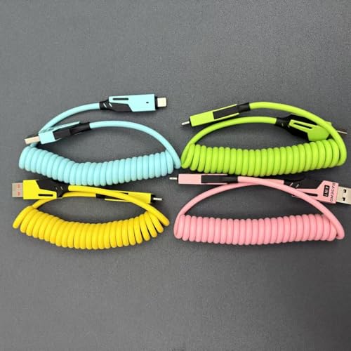 4-in-1 Supercharging Cable for Apple Devices – High-Speed USB-C & Type-C Charging Solution with Durable Spring Wire Design for Mac Book, i Pad, i Phone – Portable Multi-Functional Charging Accessory for Effortless Power Delivery