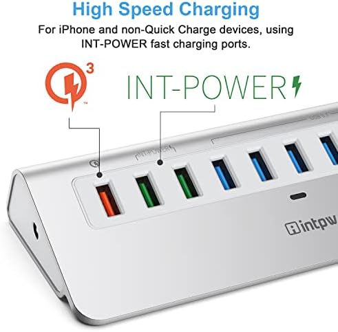 Ultimate 10-Port USB Hub 10 Gbps – Powered Aluminum Data Hub with 7 USB 3.1 Ports & 3 Fast Charging Ports for Mac, PC, and Laptop – 36 W Power Adapter Included, Type A & C Connectivity for Enhanced Performance and Speed