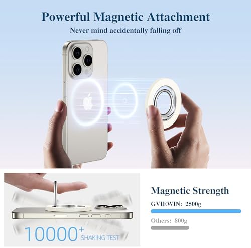 Discover the GVIEWIN Magnetic Phone Ring Holder: A Cutting-Edge 360° Rotatable Kickstand for Mag Safe Devices – Perfectly Tailored for i Phone 16 Pro Max/Plus, 15, 14, and 13 (Elegant White Finish) – Unmatched Stability and Hands-Free Viewing Experience Upgrade your smartphone usage with this premium accessory that not only enhances grip but also transforms your device into a versatile stand for effortless video calls and streaming. Featuring a robust magnetic attachment for secure hold, this stylish phone ring holder is engineered for seamless integration with Mag Safe technology. Experience the freedom of adjustable angles, allowing for convenient portrait or landscape modes, perfect for navigation or entertainment on-the-go. Its sleek white design not only ensures durability but adds a sophisticated touch to your device. Elevate your everyday smartphone experience with the GVIEWIN Magnetic Phone Ring Holder – where functionality meets elegance.