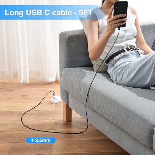 PeakDo USB C Cable 90 Degree, 5FT/60W Soft Silicone Charger, USB3.0 Type C Fast Charging and Video Data Transfer for Laptop, Tablet, Phone, ROG Ally & Steam Deck – Enhanced Compatibility and Speed