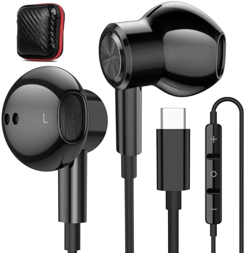 Premium USB C Headphones – Magnetic Wired Earbuds with Hi-Fi Stereo Sound, Built-in Microphone & Volume Control for Galaxy S24/S23/S22, i Phone 16/15, Pixel & More – Unmatched Compatibility & Portability for Music Enthusiasts