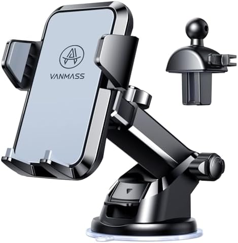 2025 VANMASS Military-Grade Car Phone Holder – Enhanced Stability & Versatile Mounting for i Phone 16 Pro Max, Samsung S24, Android Devices – Ultimate Dashboard, Windshield, or Vent Cradle with Adjustable Arms for Safe Hands-Free Use