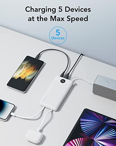 VRURC 10000 m Ah Portable Power Bank with Integrated Cables and LED Battery Indicator – Slim, Lightweight Travel Charger with Dual Input and Five Outputs for Effortless Device Charging – Ideal for Smartphones and Tech Gadgets – Stylish Blue Design (1 Pack) – Ultimate Convenience and Compatibility