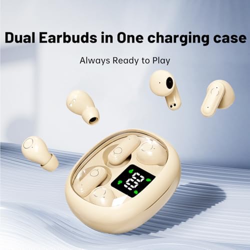 Khaki Bluetooth Earbuds – Ultra-Compact Noise Cancelling Headphones for Unmatched Comfort in Sleep, Sports & Work – Dual Pair Functionality with Invisible Design for Discreet All-Day Wear – Long Battery Life & Instant Bluetooth Connectivity for Seamless Audio Experience
