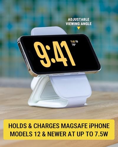 Scosche MSQFG2 N1 WT Magic Mount Travel 2-in-1 Magnetic Wireless Charging Station – Sleek Fast Charger for i Phone 12/13/14/15/16 Pro Max & Air Pods, Compact Foldable Design for Ultimate Portability and Enhanced Mag Safe Compatibility, White