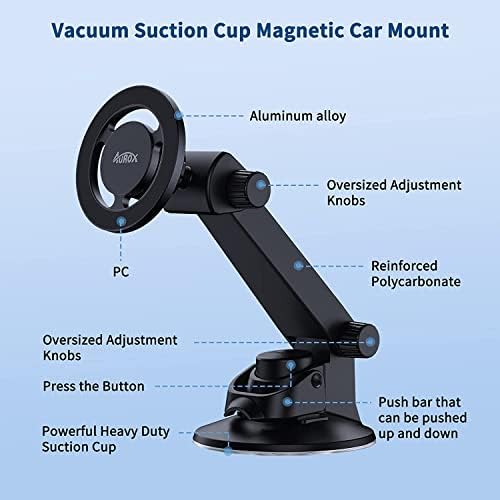 AUROX Mag Safe Car Mount for i Phone 15/14/13/12 Series – Advanced Suction Cup with Enhanced Magnet Strength, 360° Rotational Flexibility & 210° Tilt Functionality, Effortless Setup for Universal Compatibility – Ultimate Driving Safety and Convenience