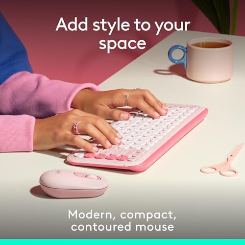 Logitech POP Wireless Mouse in Heartbreaker Rose – Customizable Emojis, Silent Click Technology, Precision Scrolling & Multi-Device Compatibility for Effortless Navigation and Personal Expression