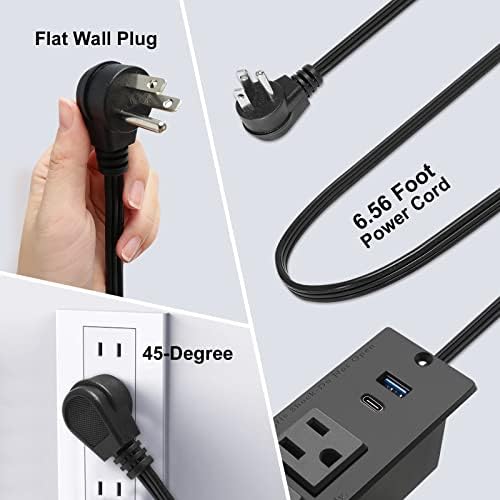 Recessed USB C Power Station for Fast Charging: 2 Outlets & 2 USB Ports (PD20 W & QC18 W) – Space-Saving Desktop Power Strip with Flat Plug for Easy Mounting on Desks, Sofas, Cabinets, and Nightstands (Sleek Black Finish) – Optimal Power Supply Solution for Home & Office Use