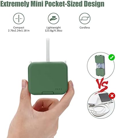 Ultra-Compact 4000 m Ah Power Bank with Built-in Cable – Fast Charging Portable Charger for i Phone, Samsung, Google Devices – Stylish Green Mini External Battery Pack for On-the-Go Connectivity and Convenience