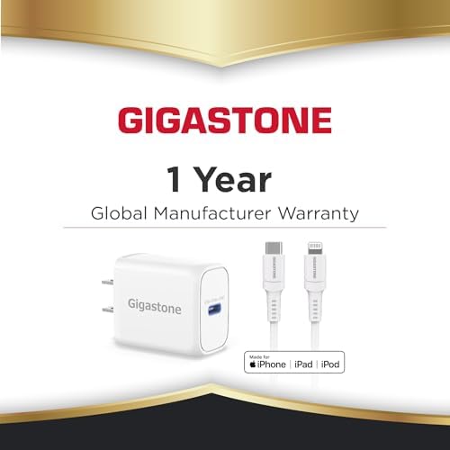 Gigastone 20 W USB-C Fast Charger with MFi Certified 5 FT Lightning Cable – High-Speed PD 3.0 Power Adapter for i Phone 14/13/12/11, i Pad, Air Pods & Apple Pencil – Ultimate Charging Solution for Apple Devices on the Go