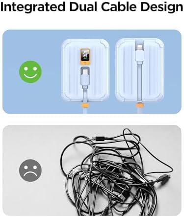 PISEN 10000 m Ah Fast Charging Power Bank with Built-in USB Cables – 30 W High-Speed Portable Charger for i Phone 16/15/14/13/12 Pro/Pro Max/Plus – Compact Battery Pack with Mini LED Display in Blue for Ultimate Convenience and Compatibility