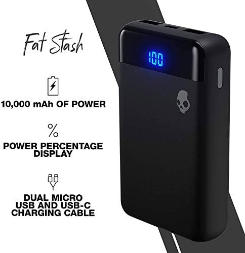 Skullcandy Stash Fuel 10,000 m Ah Ultra-Fast Charging Power Bank – Lightweight, Travel-Ready Portable Charger for i Phone, Android & USB Devices – Sleek Black Design for Maximum Versatility and Connectivity