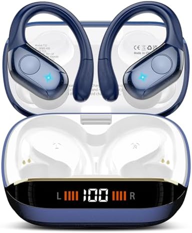 Advanced Bluetooth 5.4 Wireless Earbuds with Deep Bass – 75 Hours Playtime, IP7 Waterproof Sports Earphones Featuring Ergonomic Earhooks, LED Battery Display, and 4 ENC Microphones for Enhanced Sound Quality and Clear Calls – Perfect for Fitness Enthusiasts and Music Lovers in Sleek Black