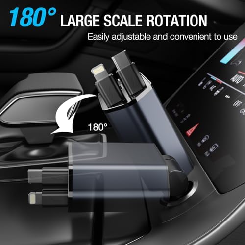 Versatile 4-in-1 Retractable Car Charger – 60 W Fast Charging with Dual USB Ports, Tangle-Free Cables, and Voltage Display for i Phone 16/15/14/13/12/11 & Android Devices – Compact Multi-Device Solution for On-the-Go Power