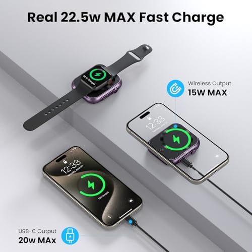 Ultimate 3-in-1 Magnetic Power Bank – 5000 m Ah Wireless Charger for i Phone 16/15/14/13/12, Apple Watch & Air Pods – 22.5 W Fast Charging, Lightweight Portable Battery Pack with LED Status Indicators – Enhanced Compatibility for On-the-Go Power Solutions