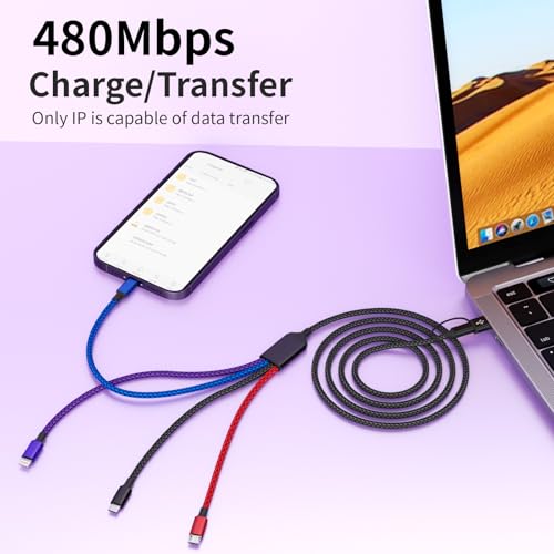 Versatile 4-in-1 Nylon Braided Charging Cable – 2 Pack, 5 FT Length, Fast Charging Universal USB Cable for Lightning, USB-C, and Micro USB Devices, Optimized for High-Speed Connectivity and Enhanced Durability, Ideal for Phones, Tablets, and More