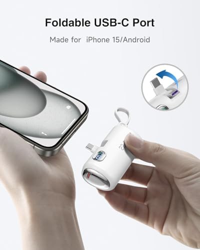 Compact 5000 m Ah Mini Power Bank with Integrated Foldable USB-C Connector – 22.5 W Fast Charging Portable Charger for i Phone 16/15/14/13/12/11, Samsung, Huawei, i Pad & More – Ultimate Solution for On-the-Go Power and Convenience